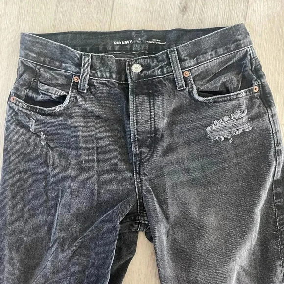 Old Navy High-Waisted Slouchy Straight Distressed Jeans Dark Wash Blue Size 6T - Picture 5 of 9